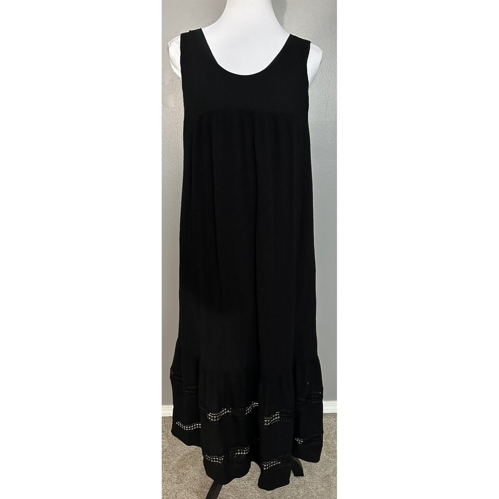 Who What Wear Black sundress Wide straps lined Ruffle Lace Hem Maxi Smock Sz S